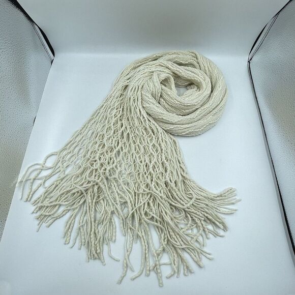 Unisex Crochet Fringe Scarf Beige 76 in x 9 In - Picture 6 of 11